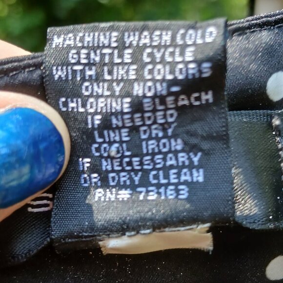 Spence Stylish White Polka Dots on Black Sleeveless Cowl Neck Tunic Top Sz L - Picture 4 of 7